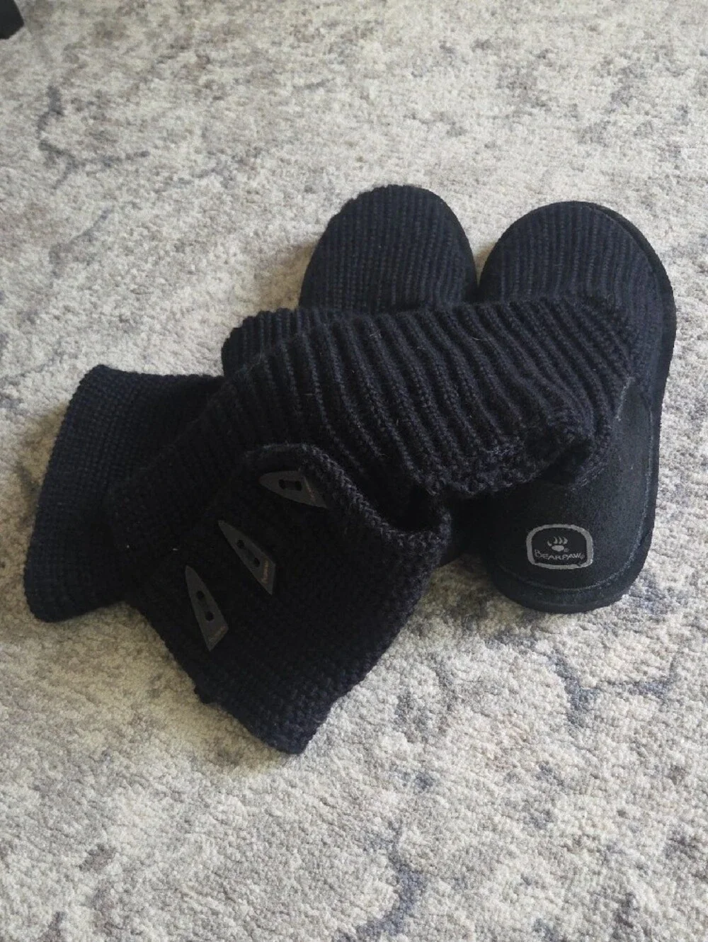 BearPaw Black Knit Women's Slipper Boot